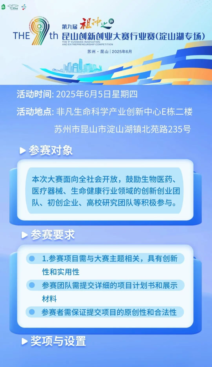 活动预告 | 第九届“祖冲之杯”昆山创新创业大赛医疗行业赛（淀山湖专场）即将来袭！